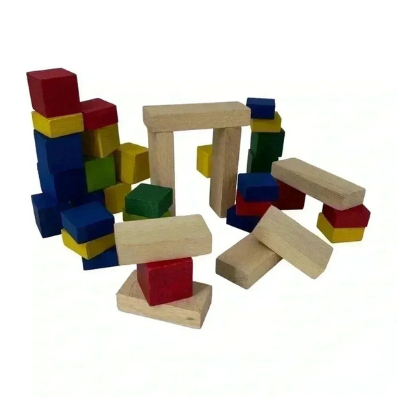 WOODEN BUILDING BLOCK HAND PAINTED NON TOXIC PAINT HANDMADE MULTI COLORED TOY - Picture 5 of 9